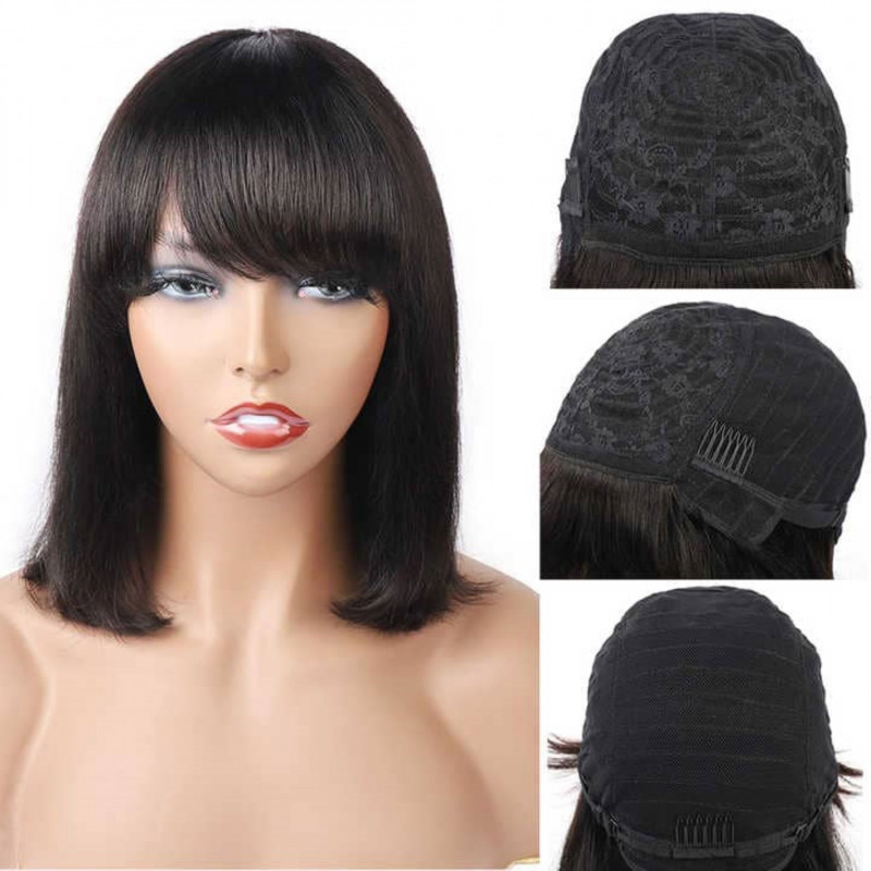 Virgin brazilian hair 9A Bob Wig straight 180 density with pony